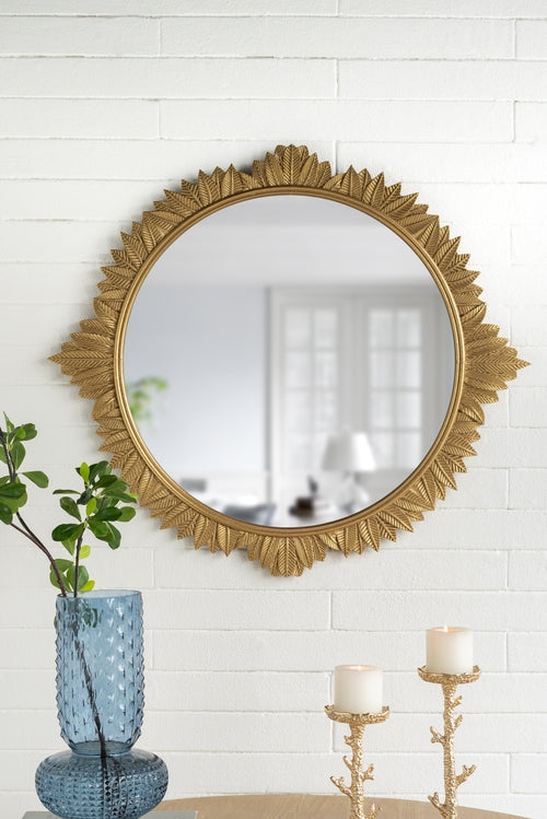 Ornate Rococo – Style Round Wall Mirror, Gold, 35.5 × 31.5 in