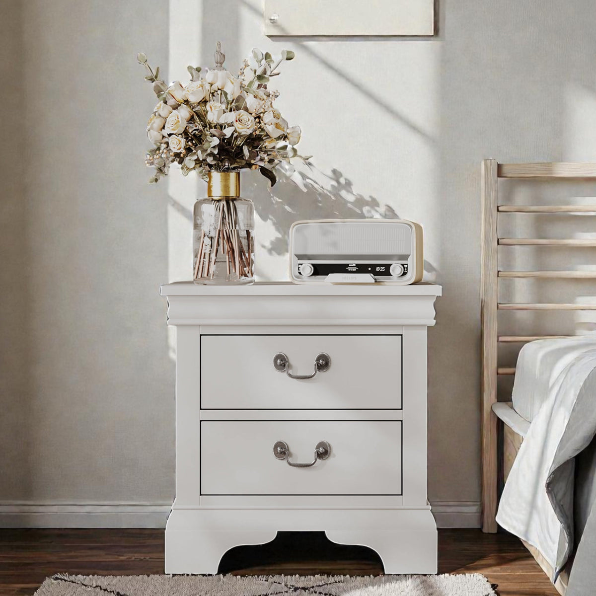 Classic Wooden Nightstand – White