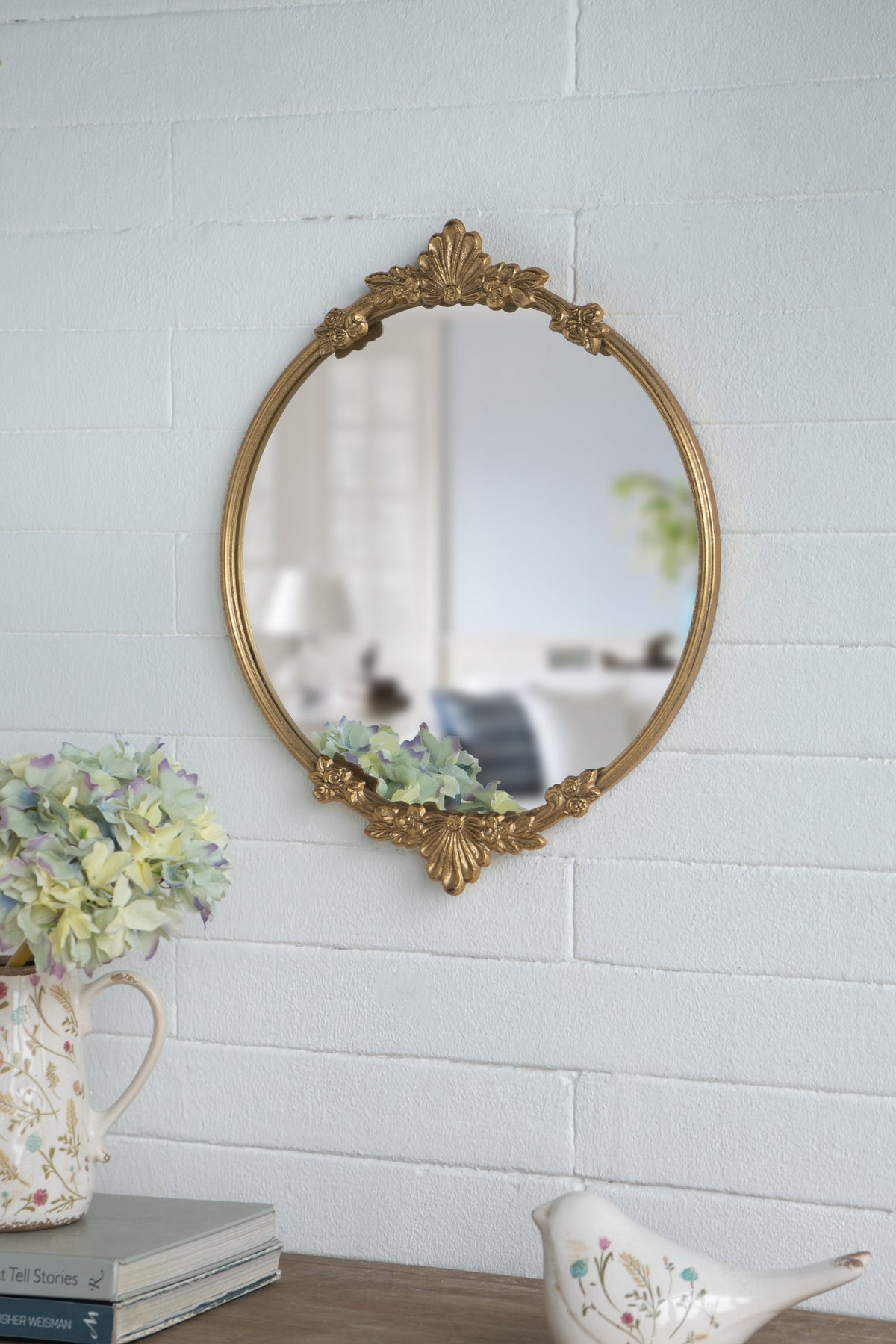 Gold-Framed Round Mirror Tray