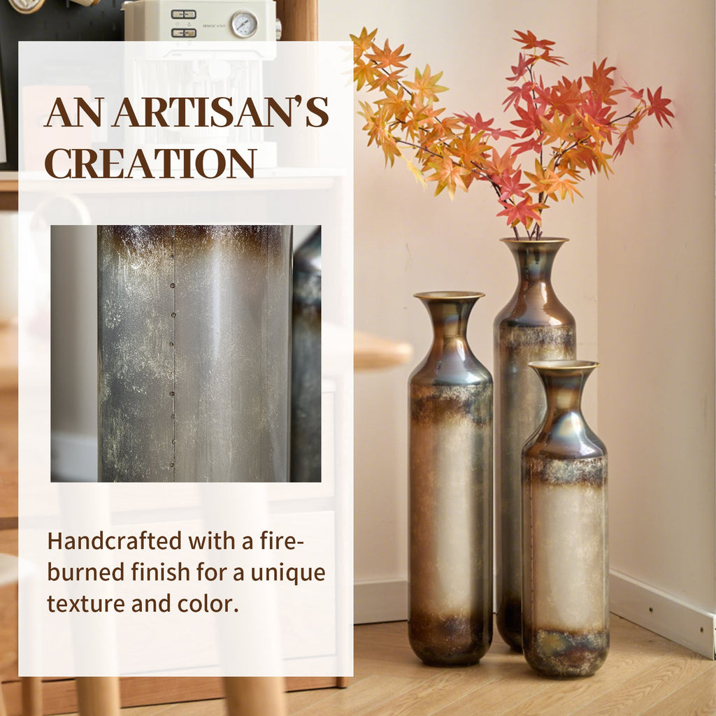 Hand – Forged Metal Vases Set of 3