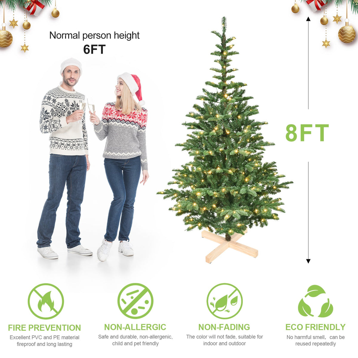 7ft Pre – Lit Christmas Tree with 400 Warm White LED Lights