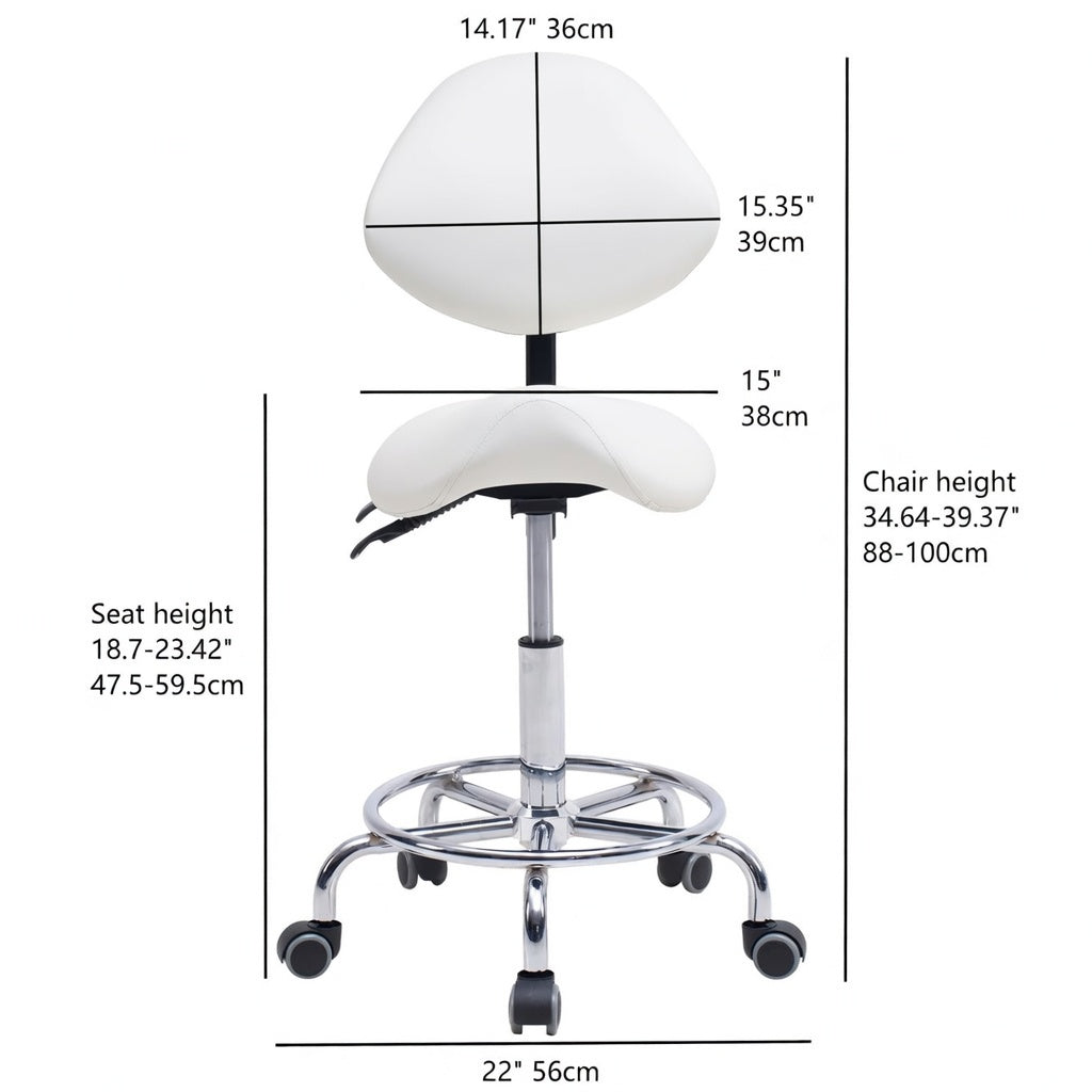 Saddle Stool Chair with Backrest – White