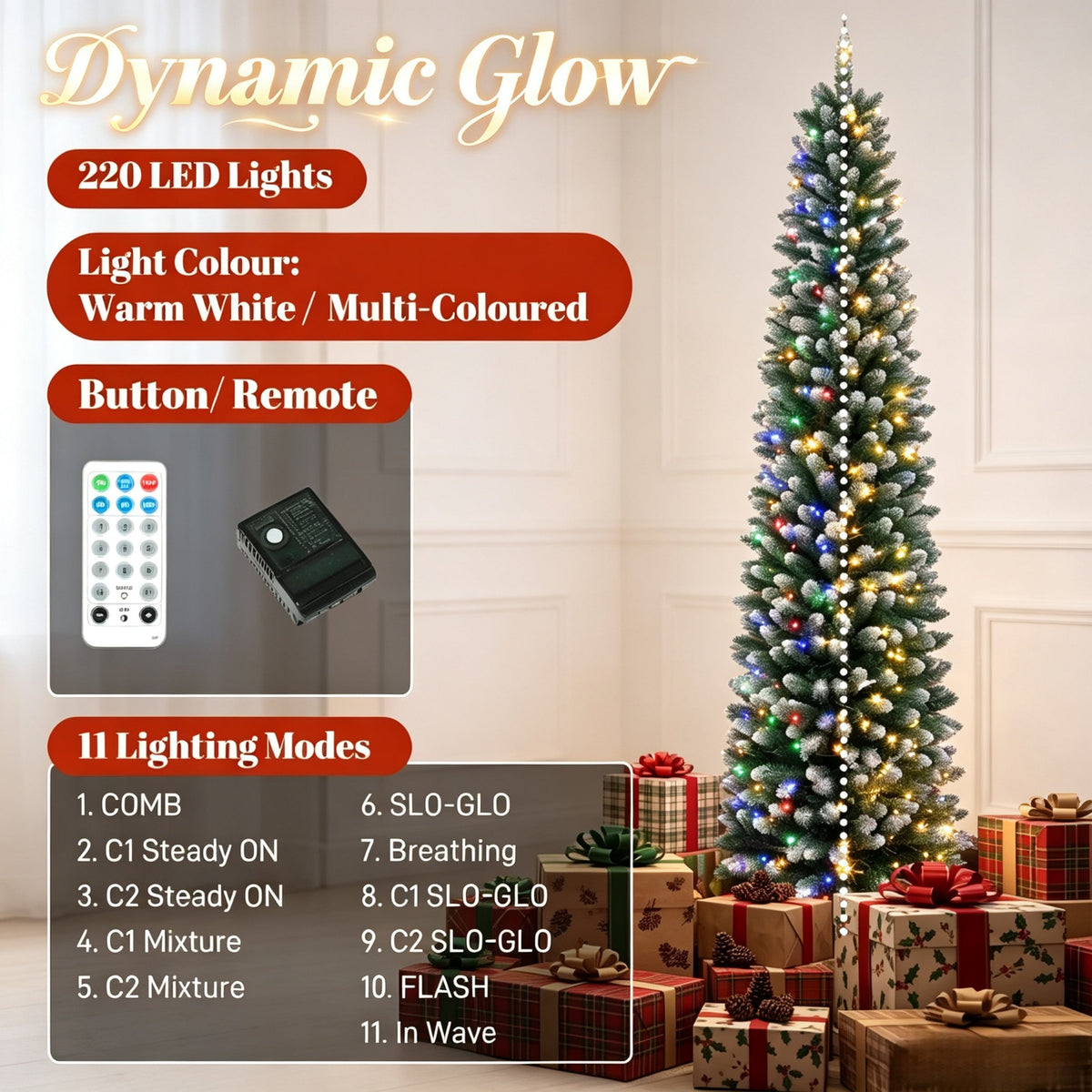7ft Flocked Pencil Prelit Christmas Tree, Dual – Color