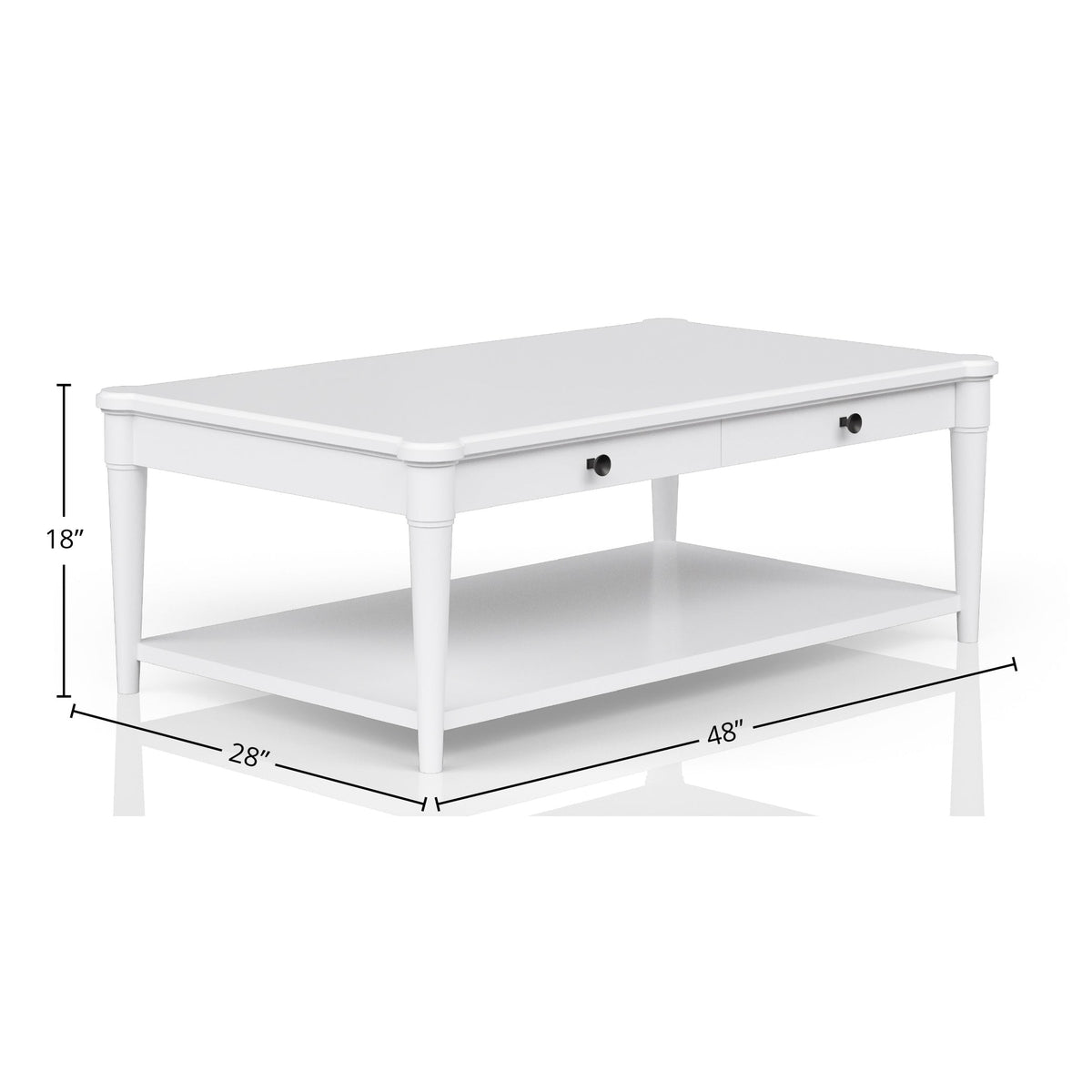 White Finished Cocktail Table With Two Storage Drawers and Casters
