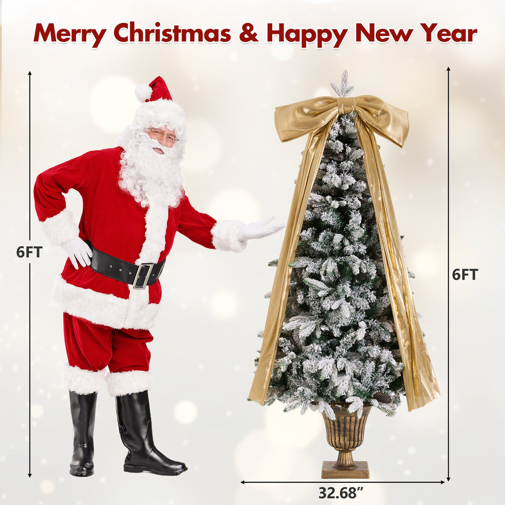 6FT Pre – Lit Flocked Christmas Tree with Real Pine Cones