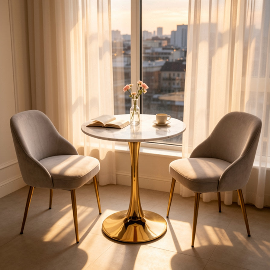 Mid – Century Tulip Dining Table With White Marble Top