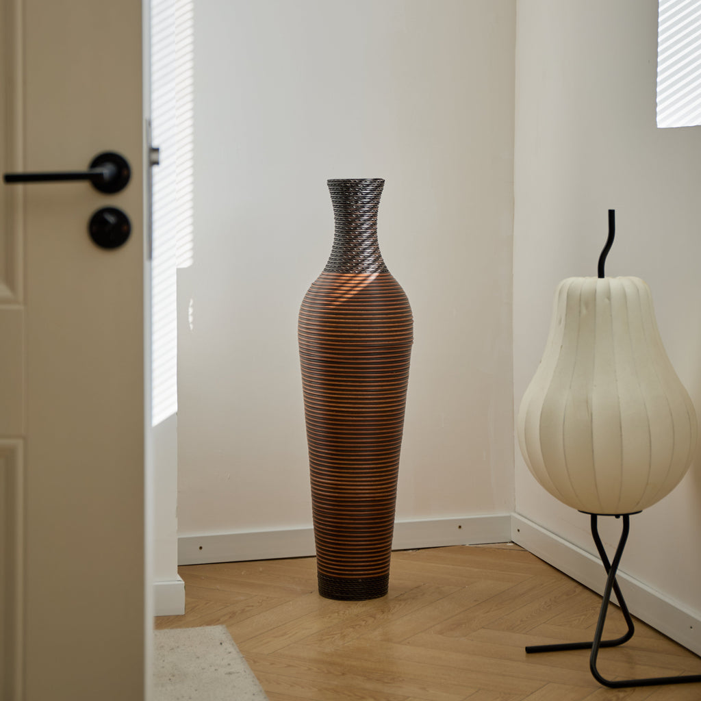 Hand – Woven PVC Rattan Floor Vase, 39 Inch Tall