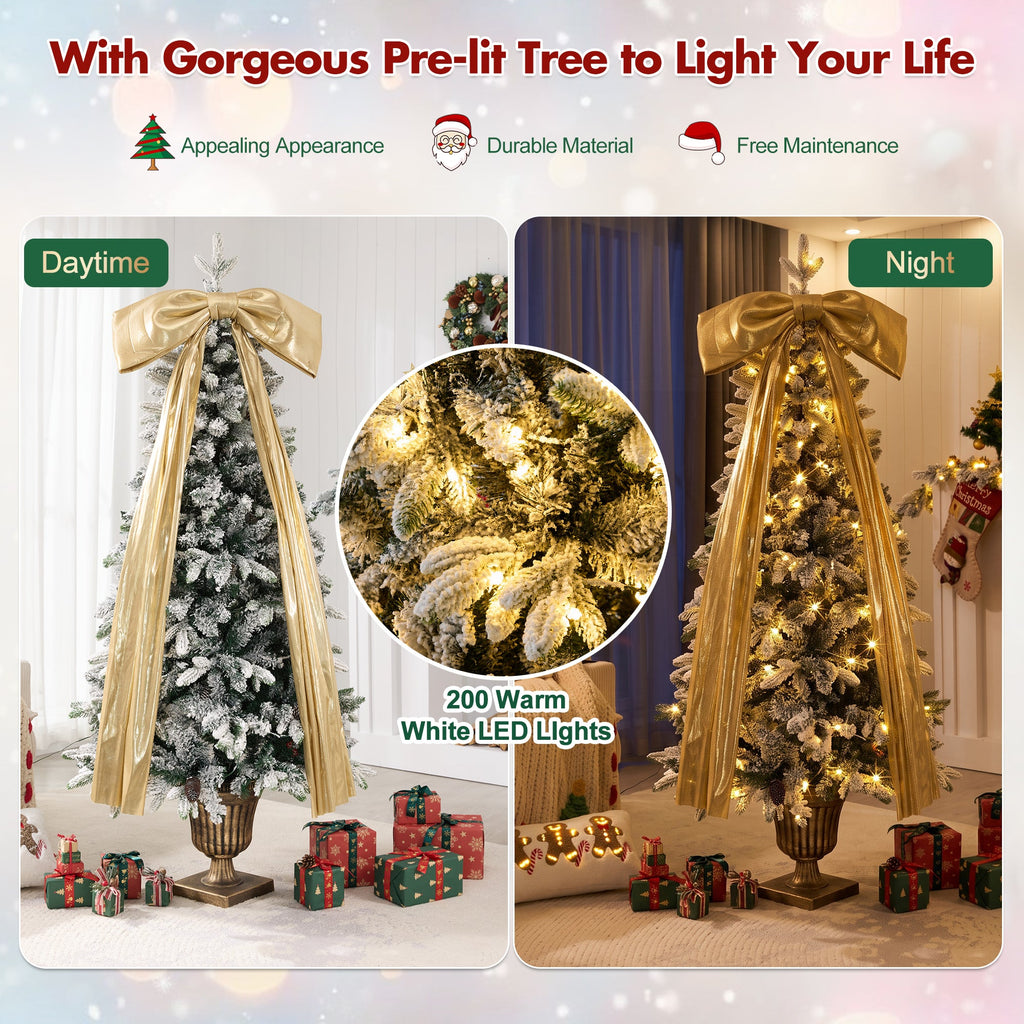 6FT Pre – Lit Flocked Christmas Tree with Real Pine Cones