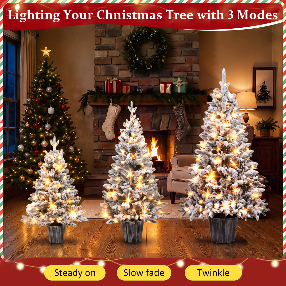 3 – Piece Flocked Pre – Lit Christmas Tree Set