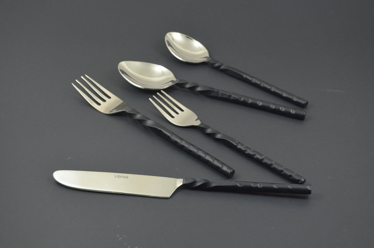 Vibhsa Stainless Steel Flatware set of 20 Pieces Black Swirl Handle