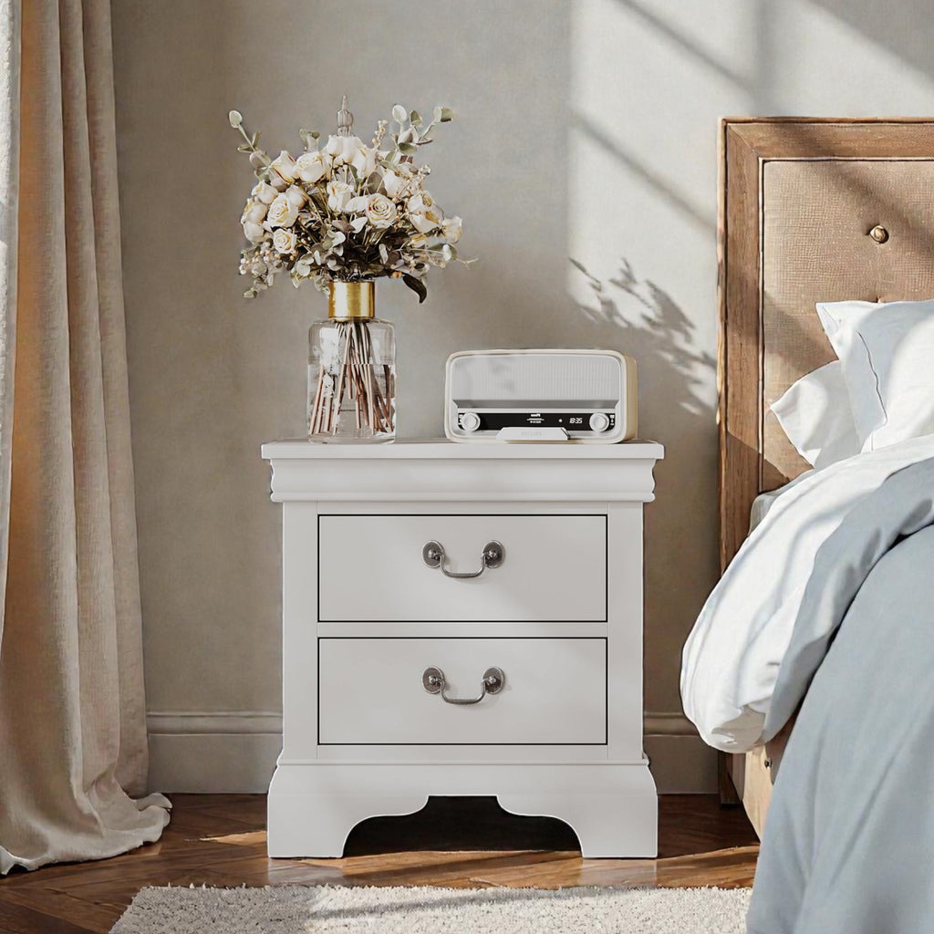 Classic Wooden Nightstand – White