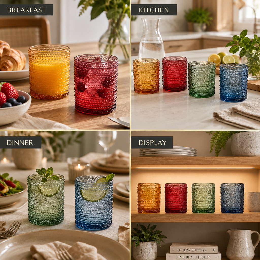 Tonal Hobnail Lowball Glassware, Set of 4