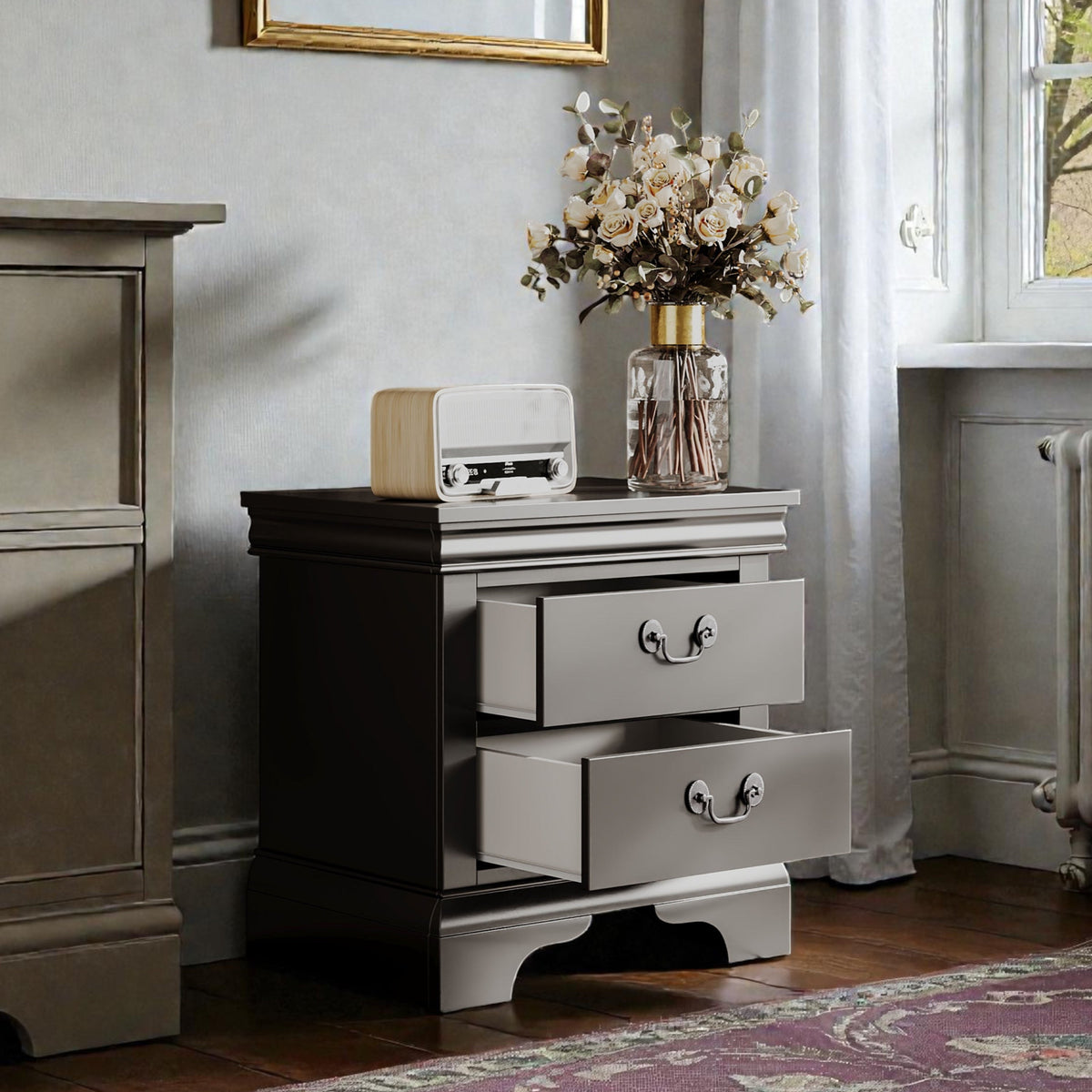 Classic Wooden Nightstand – Black