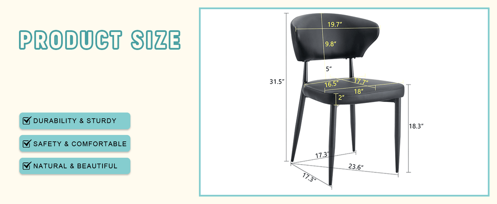 Black Minimalist Ergonomic Dining Chair – Set of 4