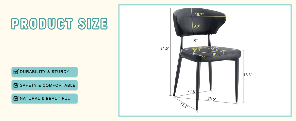 Black Minimalist Ergonomic Dining Chair – Set of 4