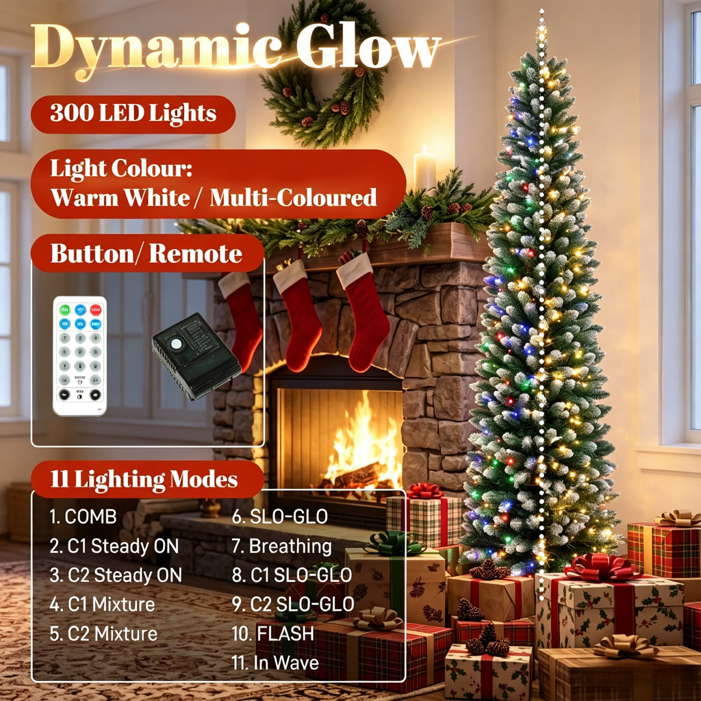 8ft Flocked Pencil Prelit Christmas Tree, Dual – Color