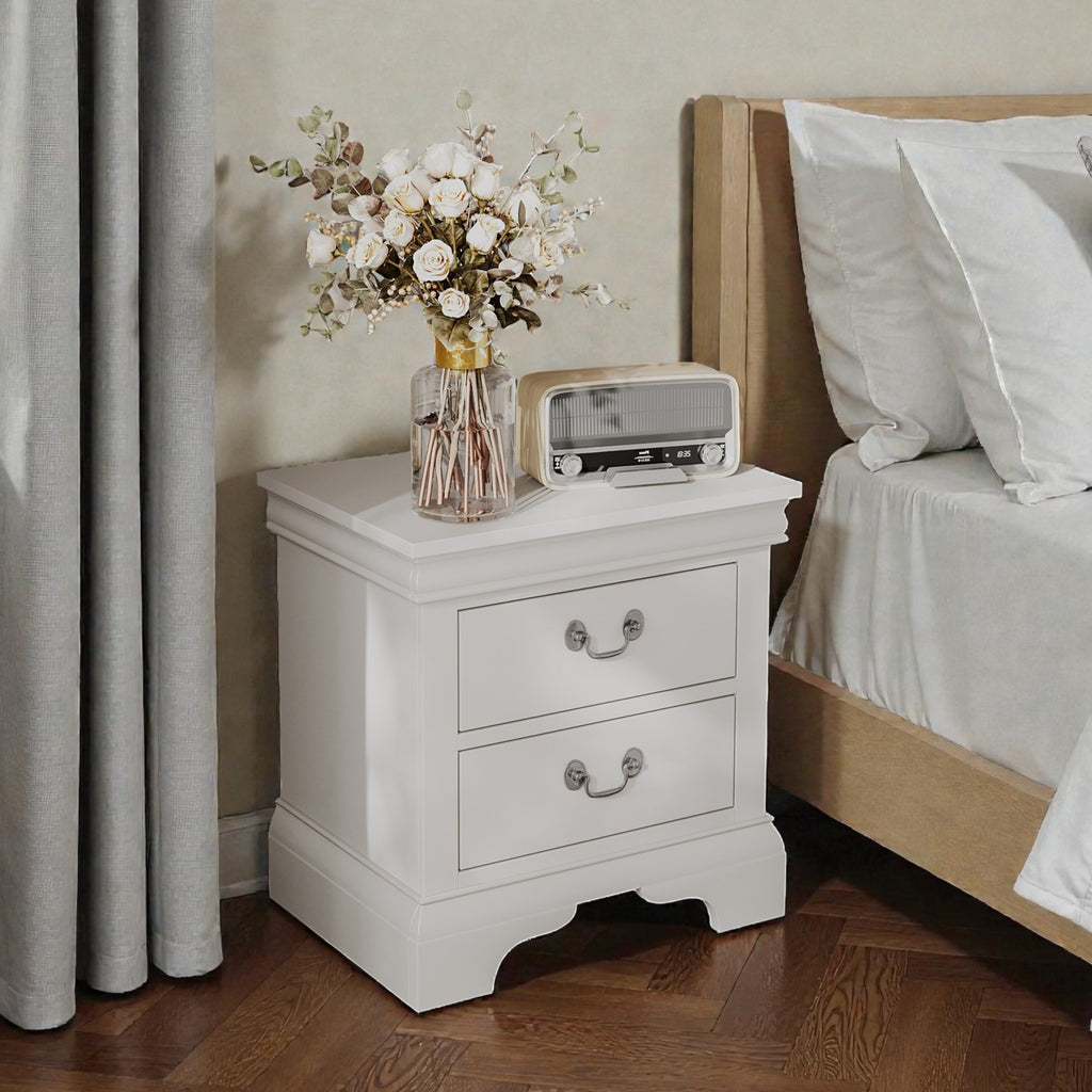 Classic Wooden Nightstand – White