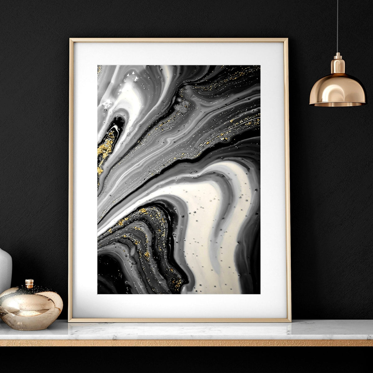 Black & Gold Wall Decor – Set of 3 Abstract Prints