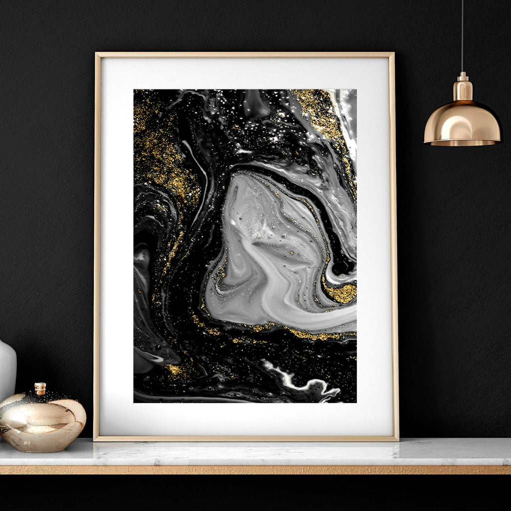 Black & Gold Wall Decor – Set of 3 Abstract Prints