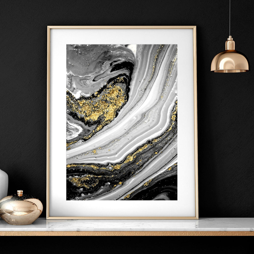 Black & Gold Wall Decor – Set of 3 Abstract Prints