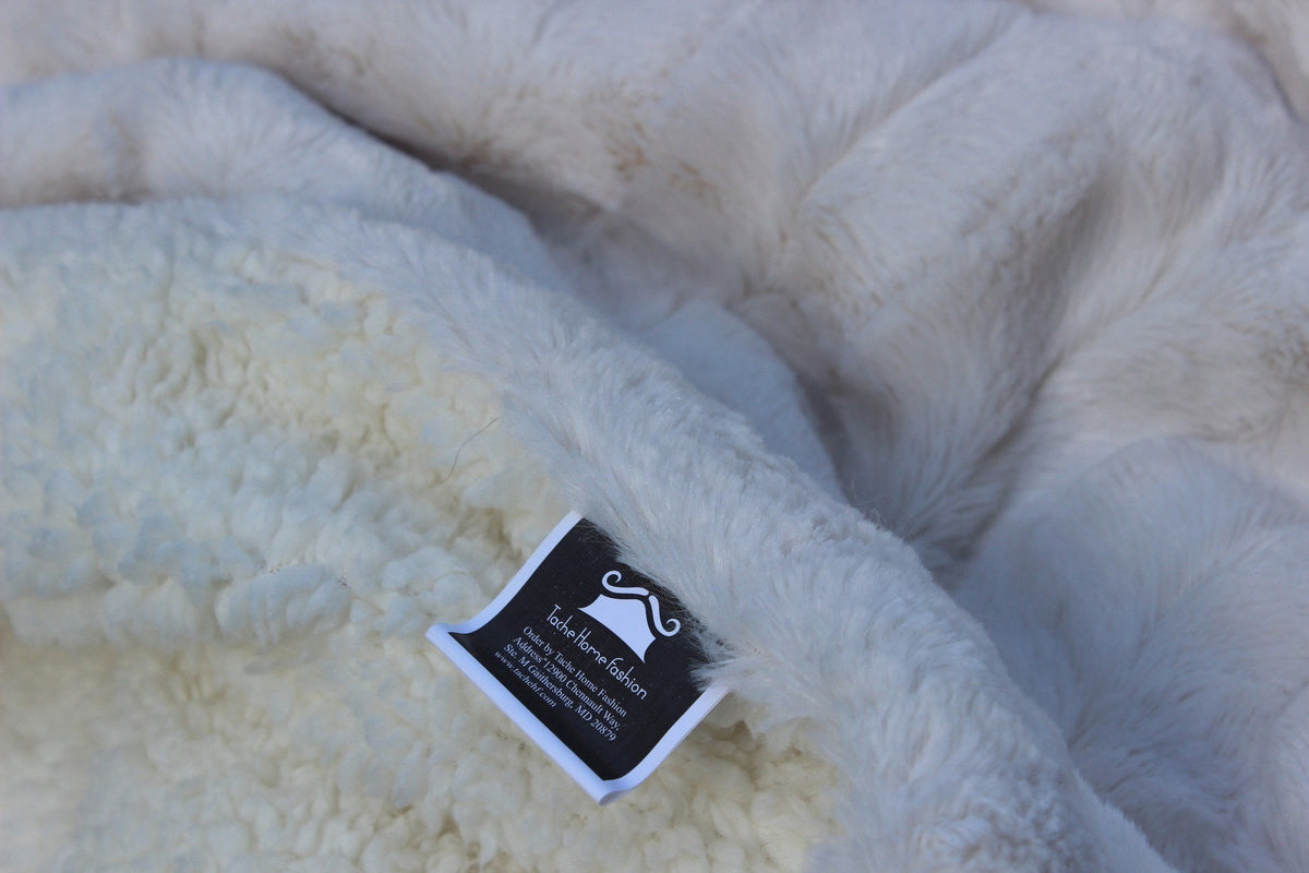 Tache White Ivory Polar Faux Fur with Sherpa Throw Blanket