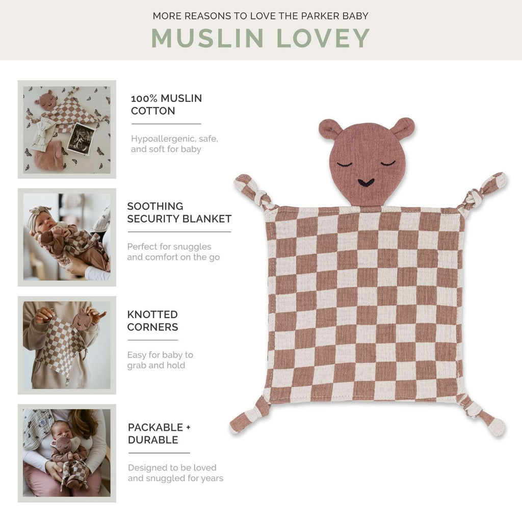 100% Muslin Lovey – Rosewood Checker