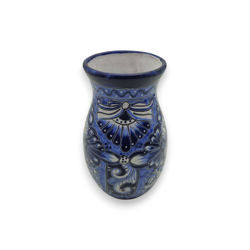 Blue Floral Talavera Vase | Hand – Painted Mexican Pottery