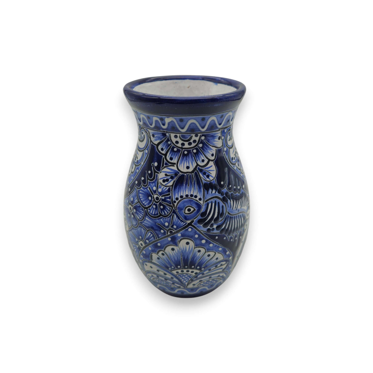 Blue Floral Talavera Vase | Hand – Painted Mexican Pottery