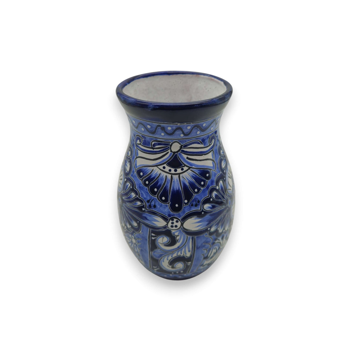 Blue Floral Talavera Vase | Hand – Painted Mexican Pottery