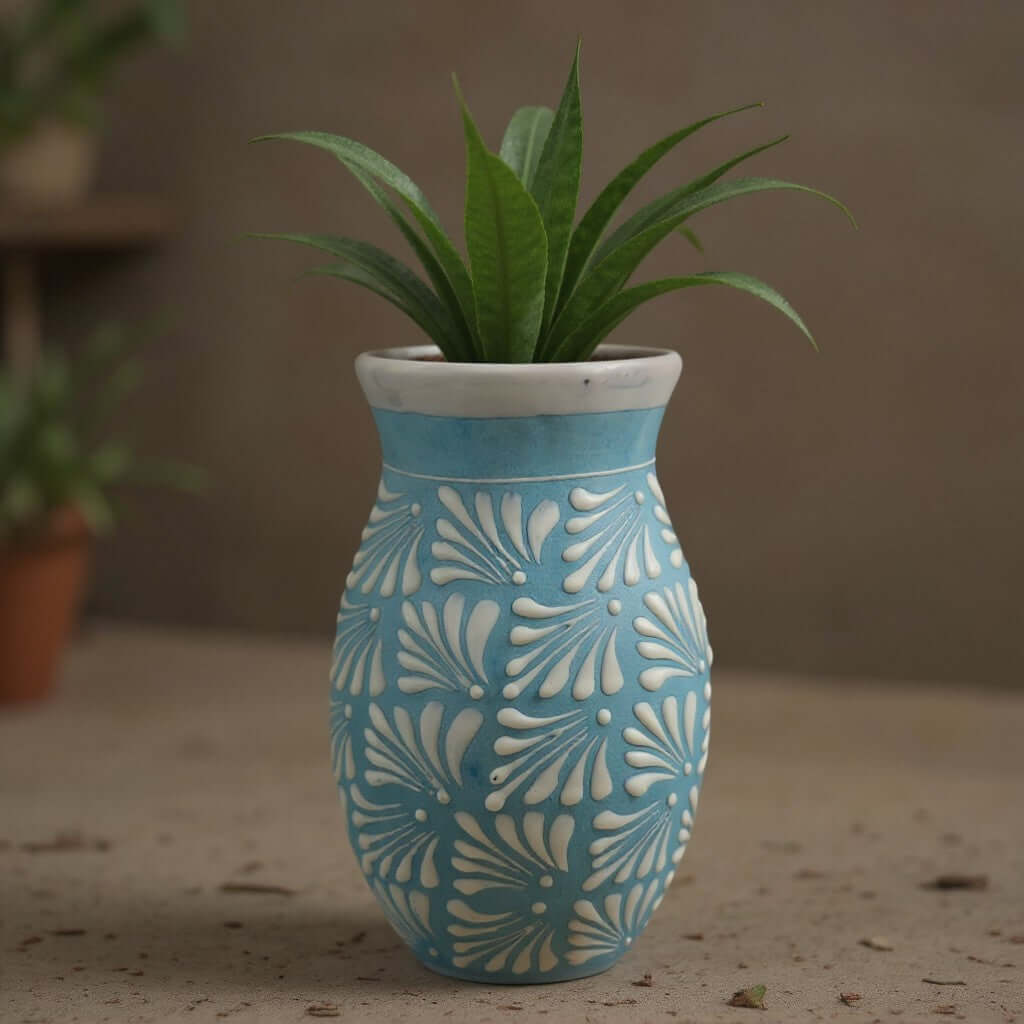Blue Talavera Vase | Hand – Painted Mexican Pottery