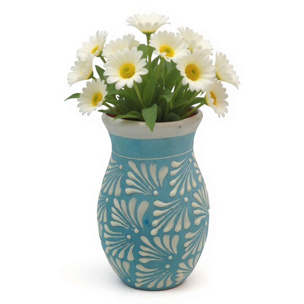 Blue Talavera Vase | Hand – Painted Mexican Pottery