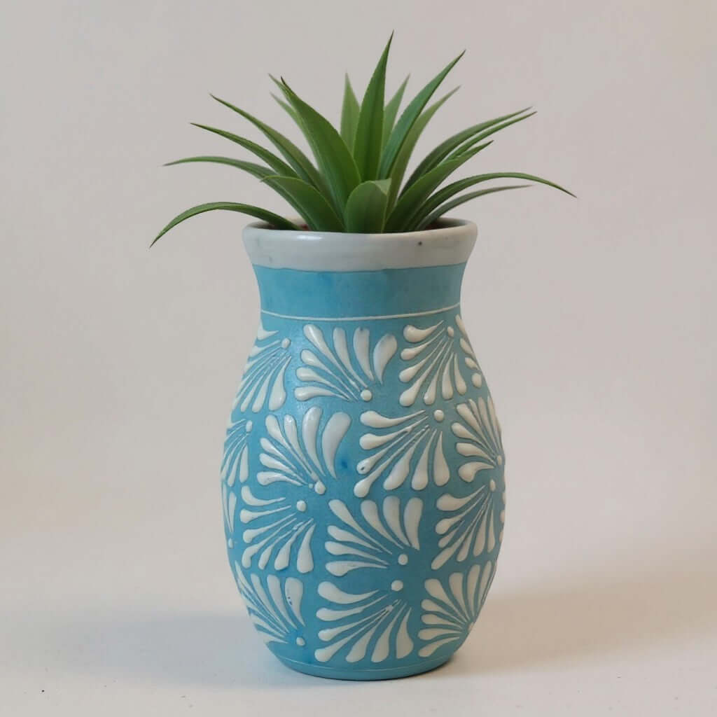 Blue Talavera Vase | Hand – Painted Mexican Pottery