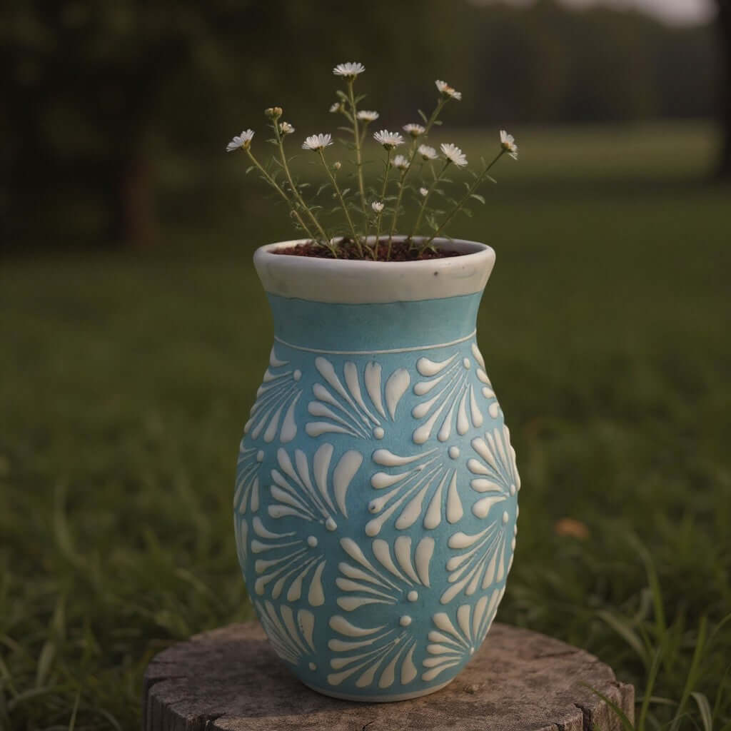 Blue Talavera Vase | Hand – Painted Mexican Pottery
