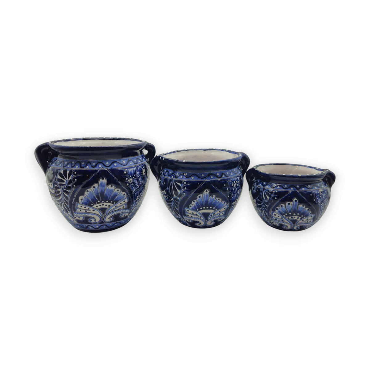 Blue & White Talavera Planter Trio | Hand – Painted Pot Set