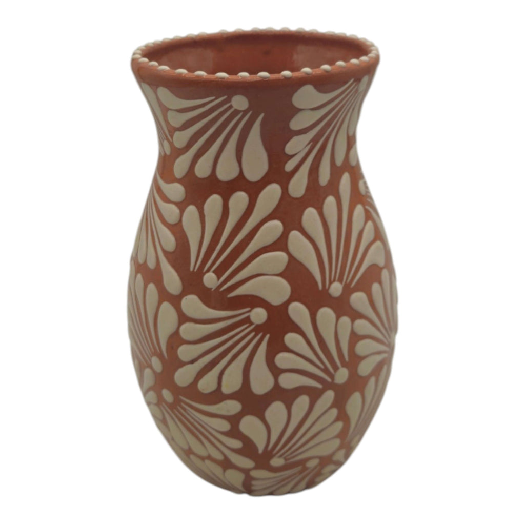 Brown & White Talavera Relief Vase | Hand – Painted Pottery