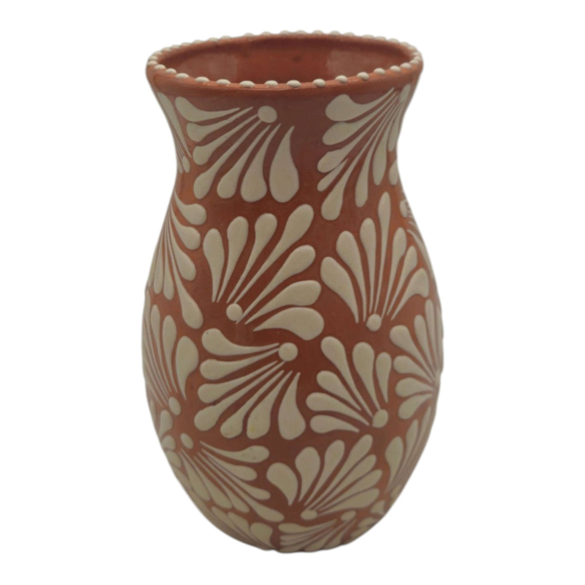 Brown & White Talavera Relief Vase | Hand – Painted Pottery