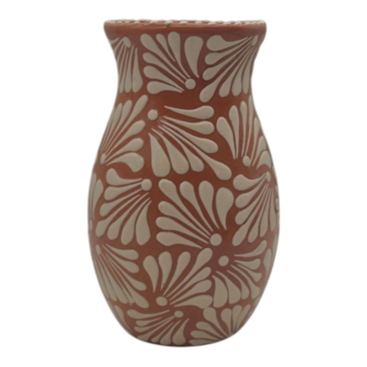 Brown & White Talavera Relief Vase | Hand – Painted Pottery
