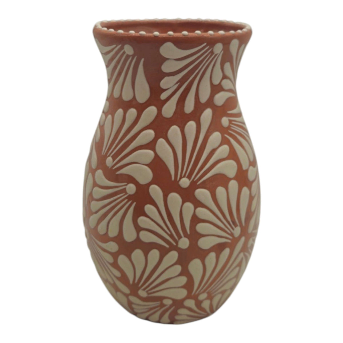 Brown & White Talavera Relief Vase | Hand – Painted Pottery
