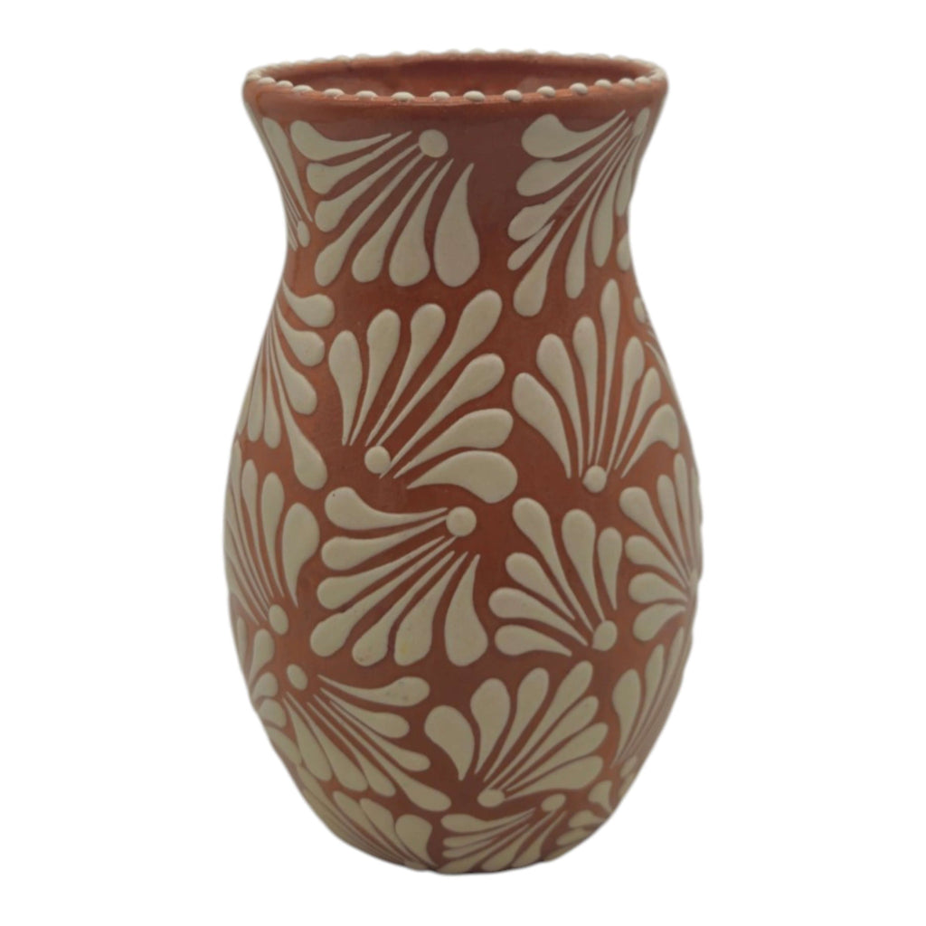 Brown & White Talavera Relief Vase | Hand – Painted Pottery