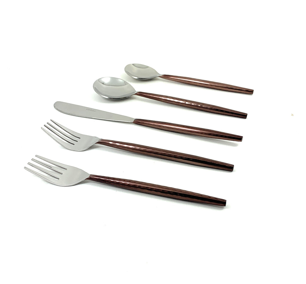 Hammered Stainless Steel Flatware 20 – PC Set – Brown