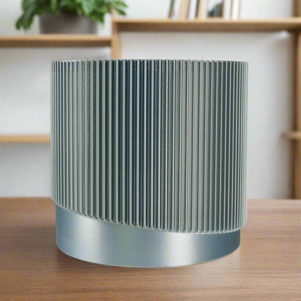 Mid – Century Ribbed Planter with Drainage and Saucer in Multiple Colors, 3D Printed Planter with Unique Modern Design,