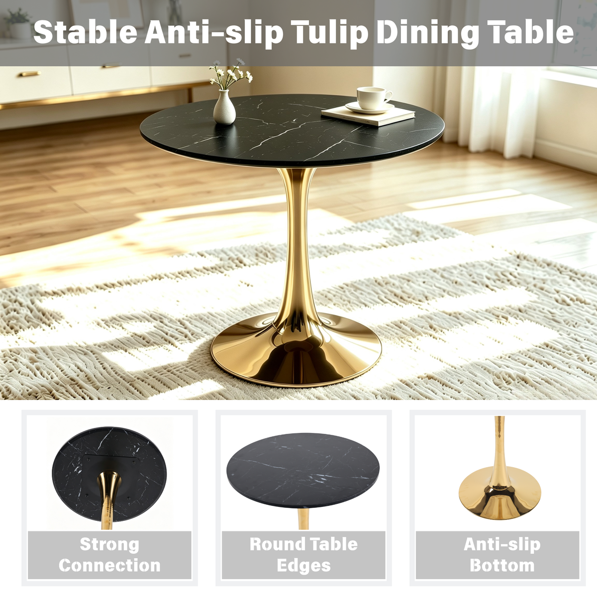 Mid – Century Tulip Dining Table with Black Marble Top