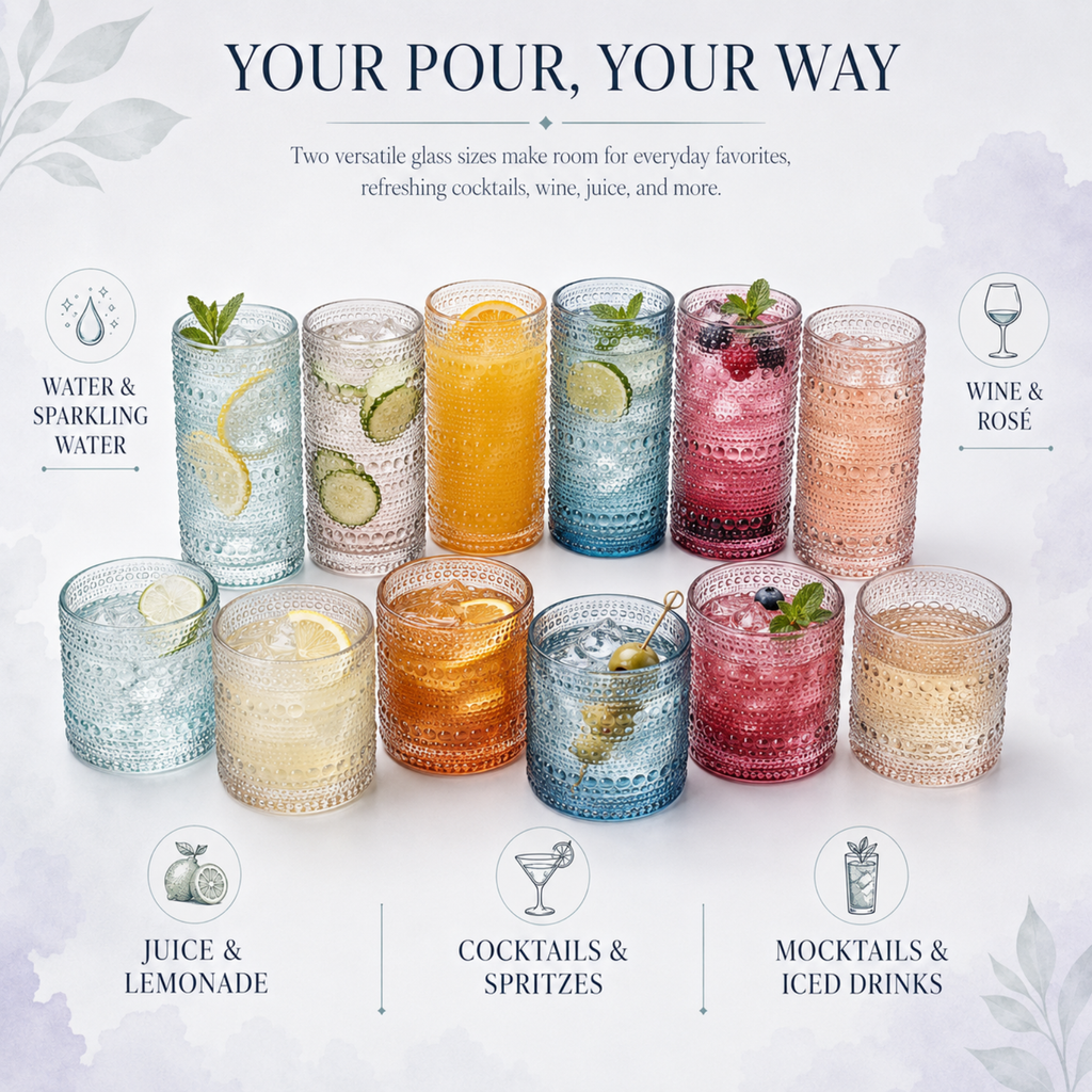 Tonal Hobnail Highball & Lowball Glassware, Set of 12