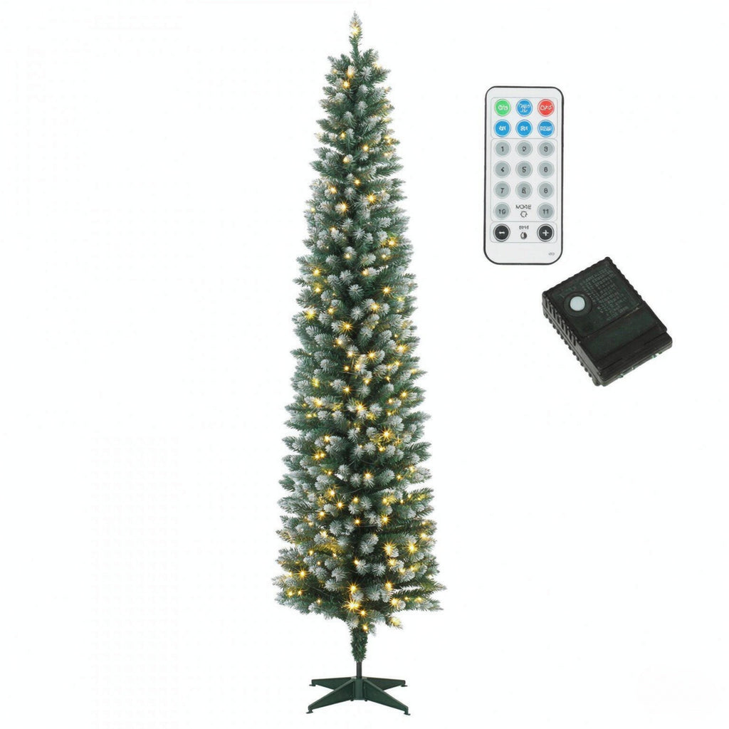 7ft Flocked Pencil Prelit Christmas Tree, Dual – Color