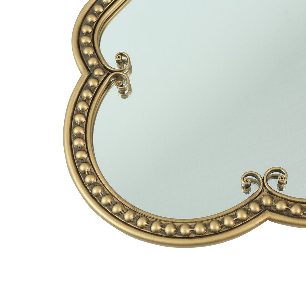 Scalloped Oval Wall Mirror, Vintage Gold Oblong Mirrors with Beaded