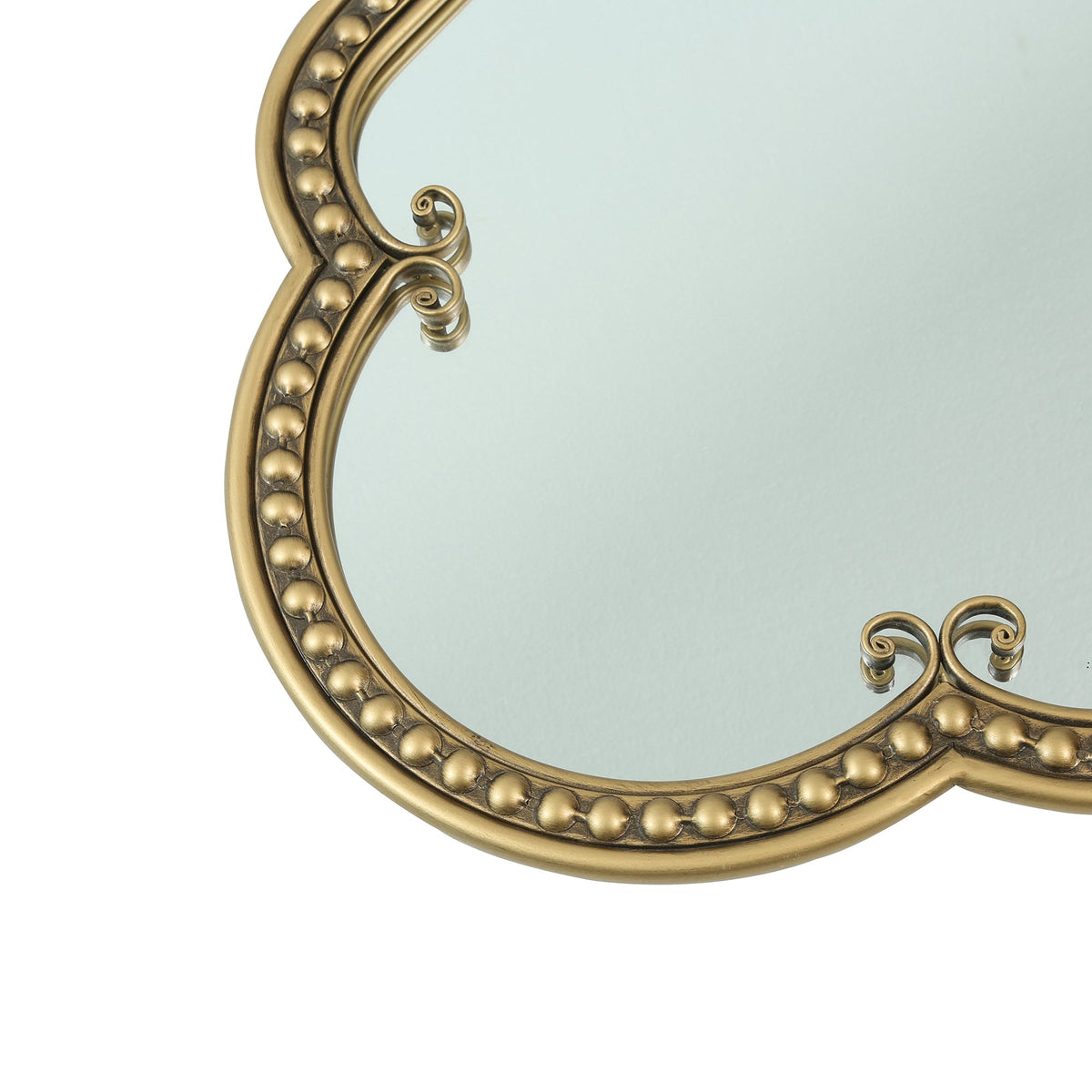 Scalloped Oval Wall Mirror, Vintage Gold Oblong Mirrors with Beaded