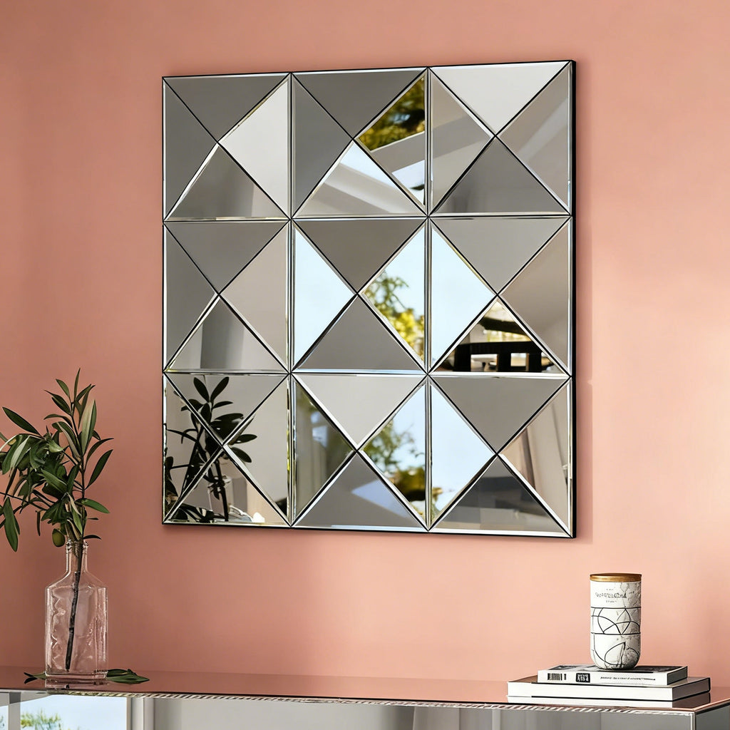 3D Mirror Wall Decor – Beveled Glass Large Square Wall Mirror