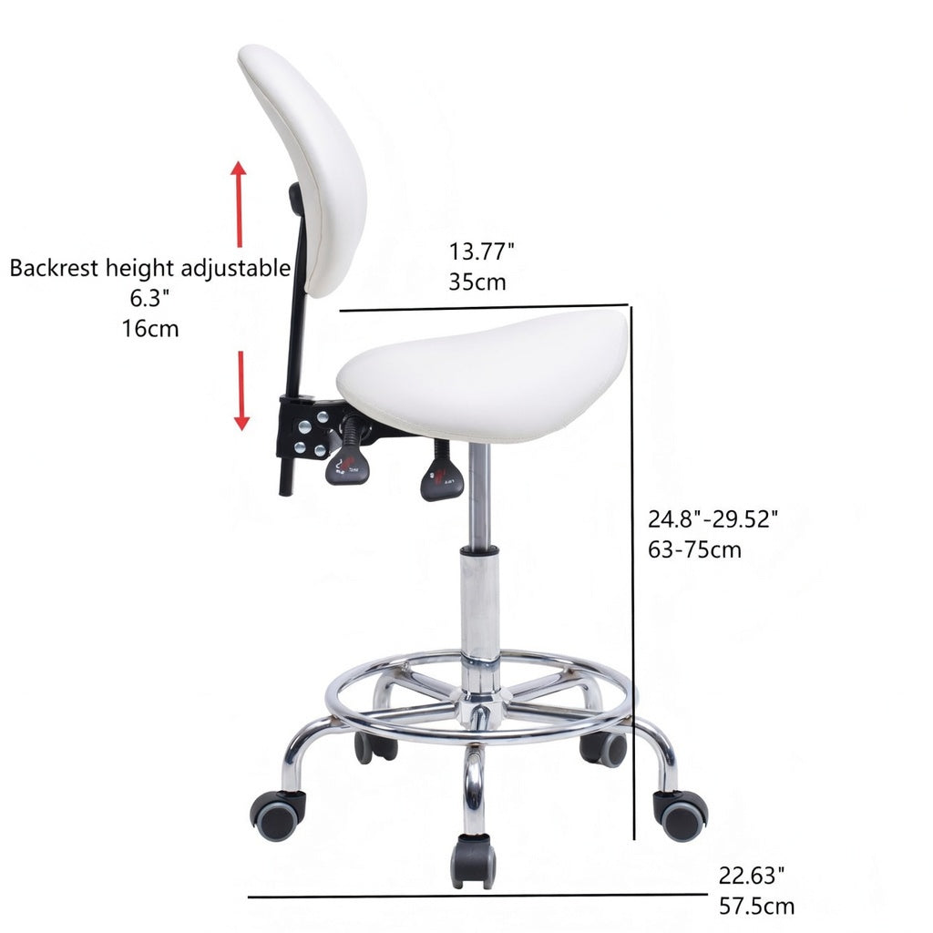 Saddle Stool Chair with Backrest – White