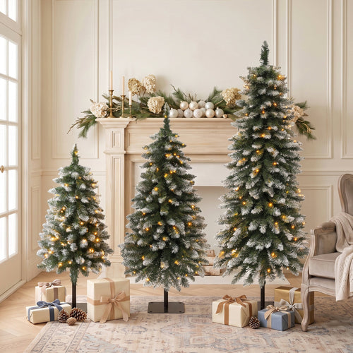 3 – Pack Pre – Lit Snow Flocked Pencil Christmas Tree Set