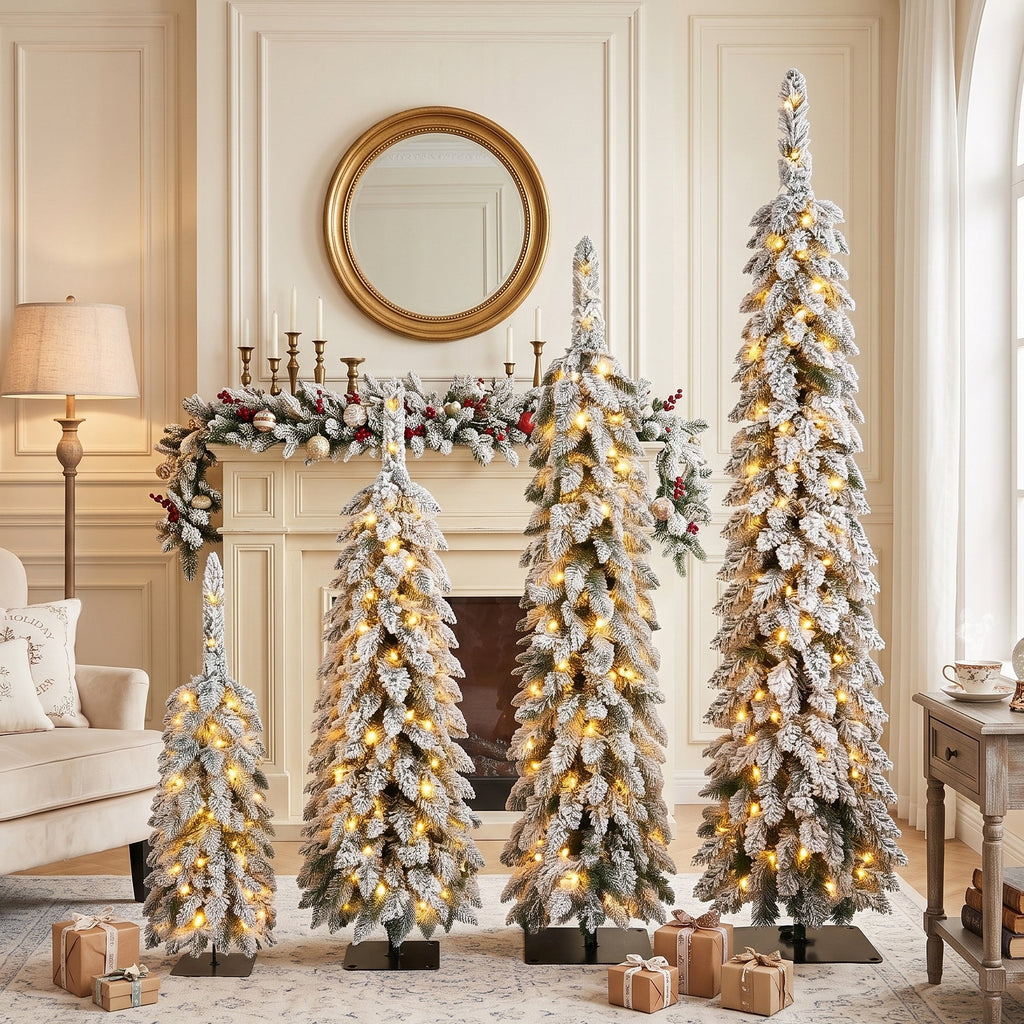 4 Pack Pre – Flocked Christmas Trees